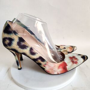 Nine West Pumps Size 9.5 Animal Print Floral Mulitcolor Vegan 3.5" Stiletto Heel